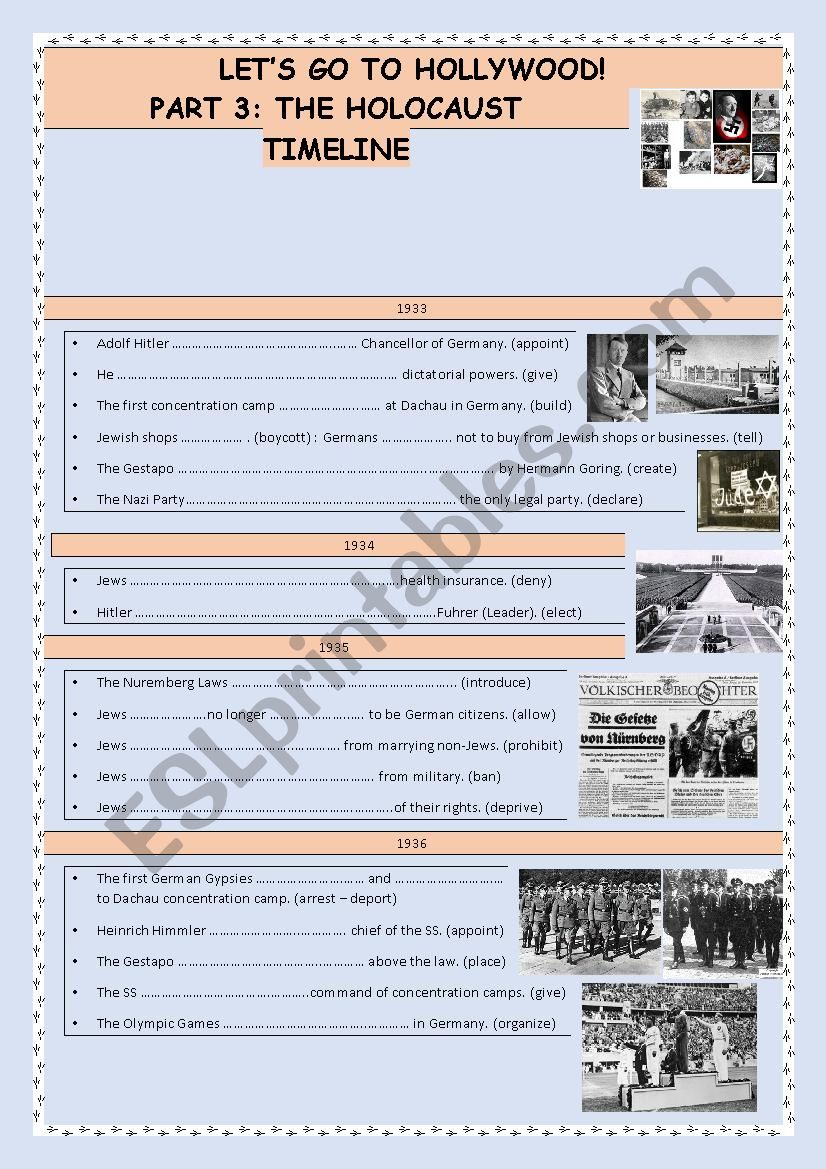 THE HOLOCAUST - TIMELINE - 1 worksheet
