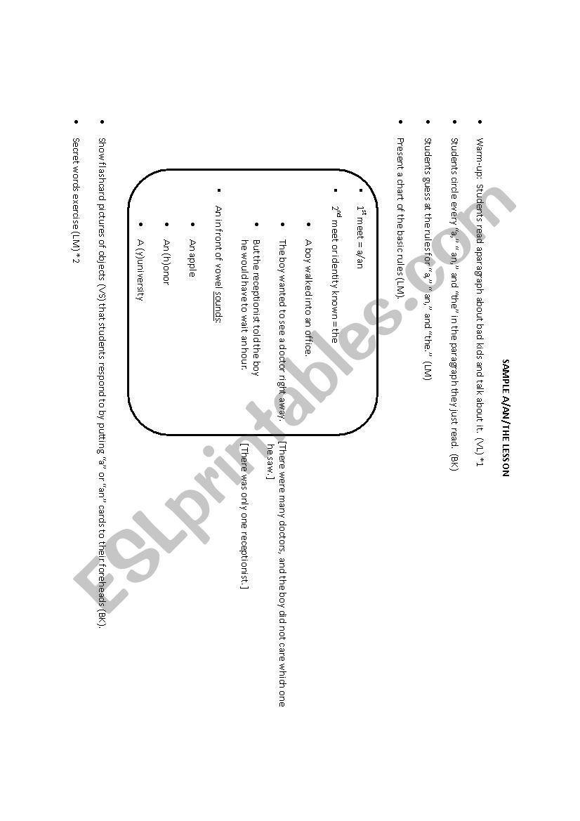 A, An, and The Lesson worksheet