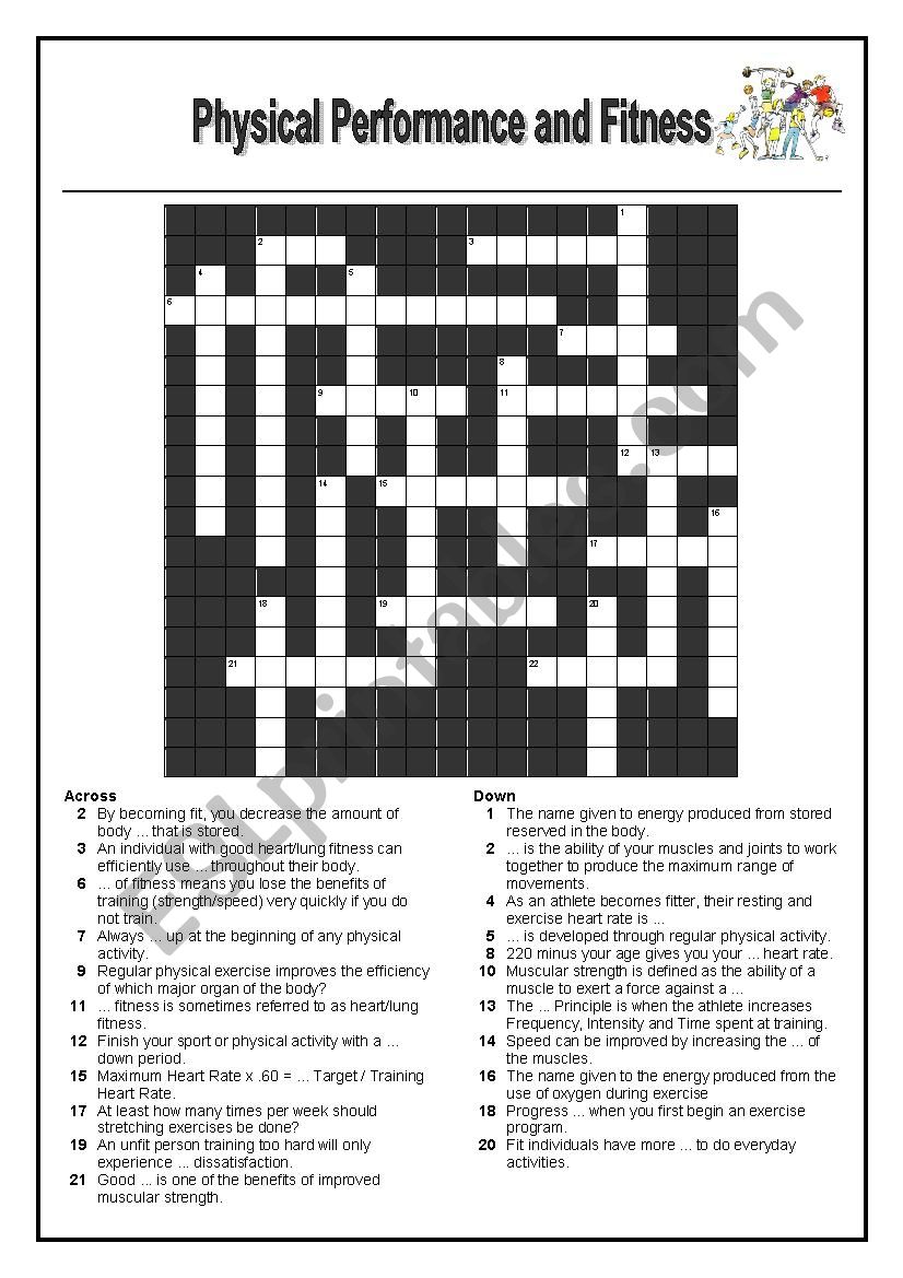 Fitness and Physical Activity Crossword