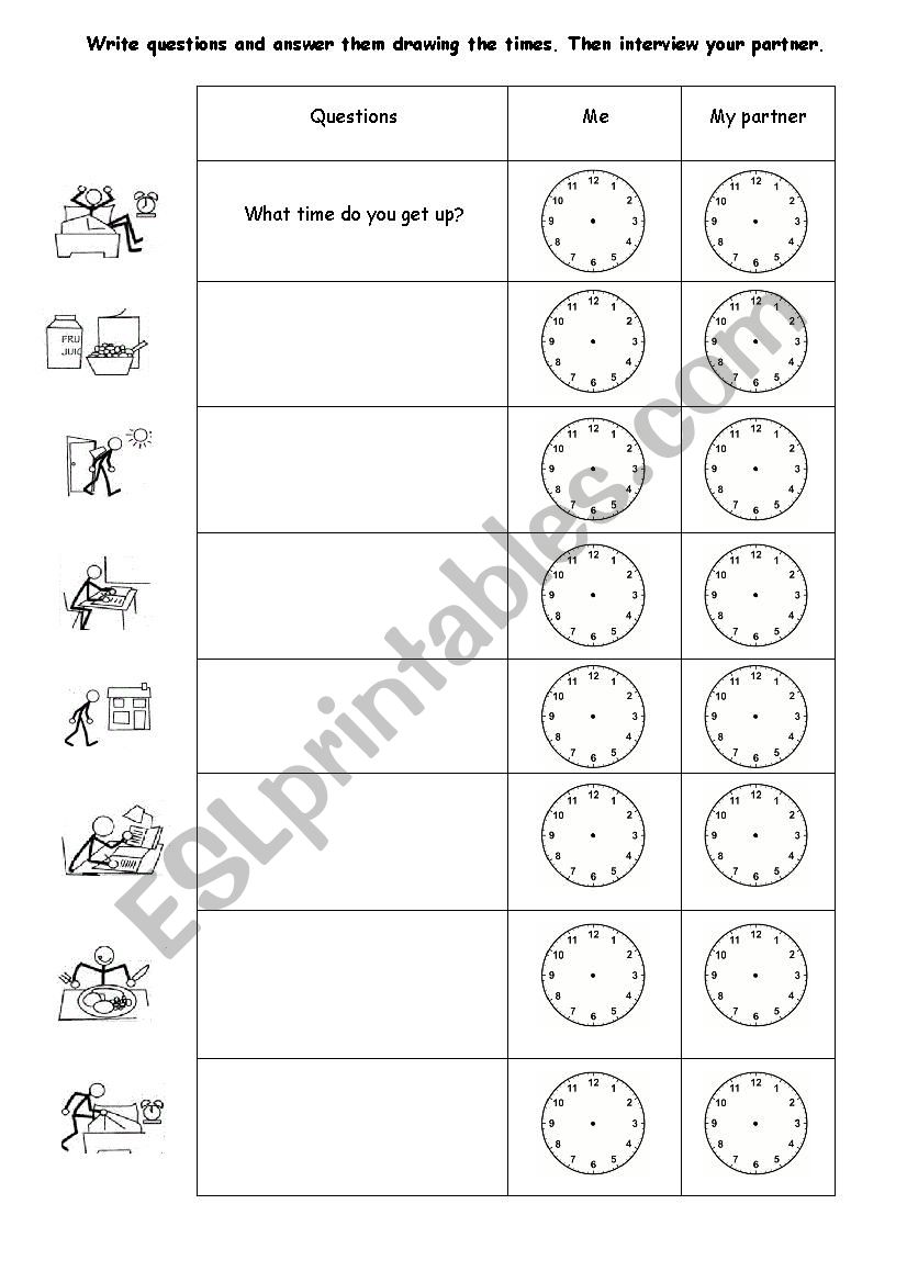 Times and daily activities worksheet