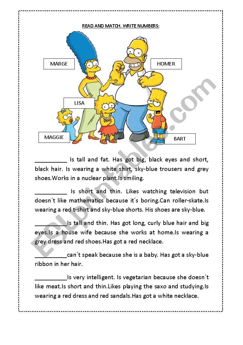 simpson´s description worksheet