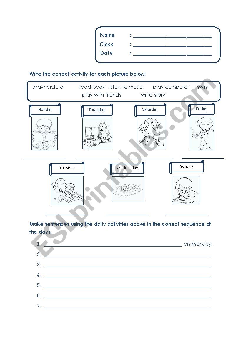 Daily Activities worksheet