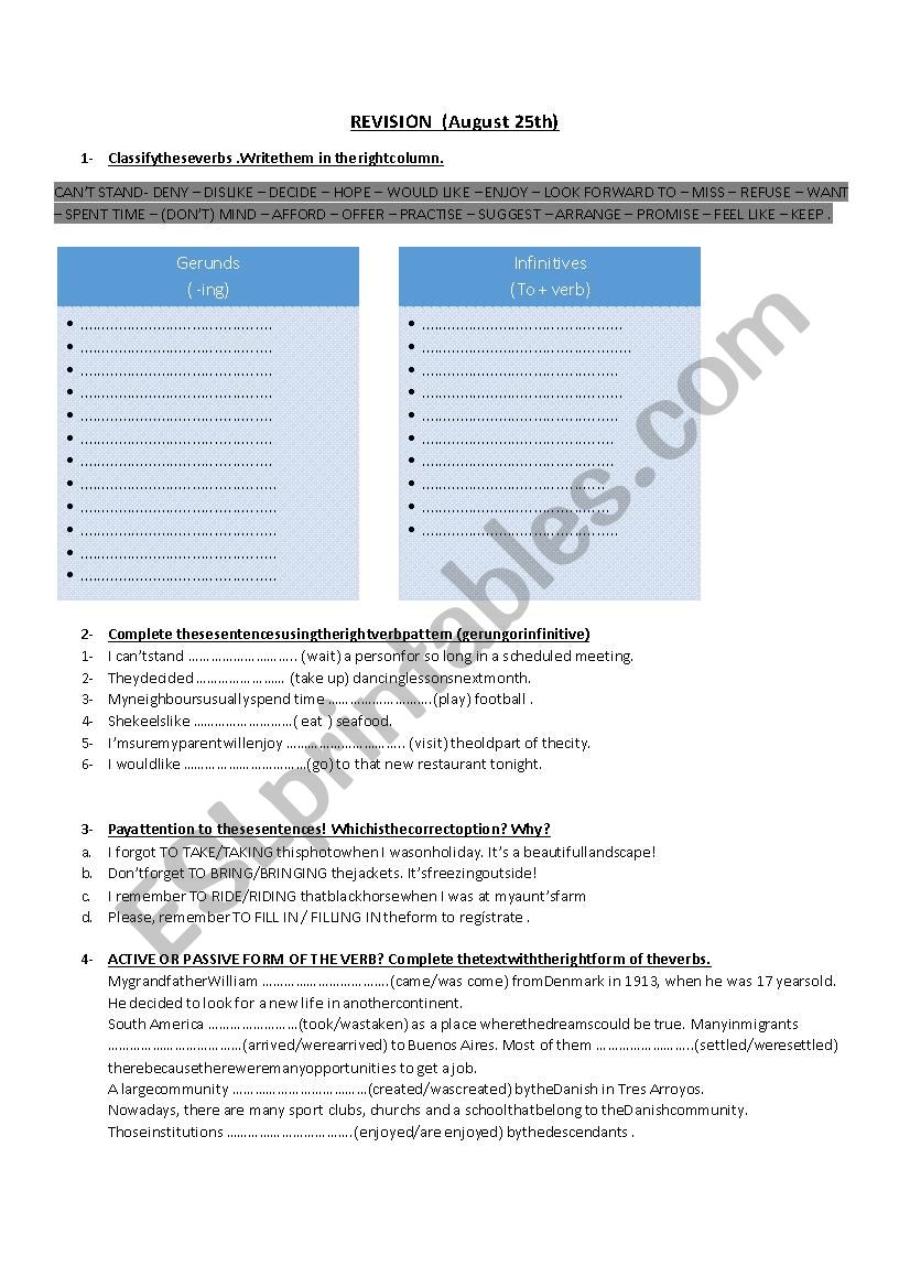 Verb pattern / Active-Passive worksheet