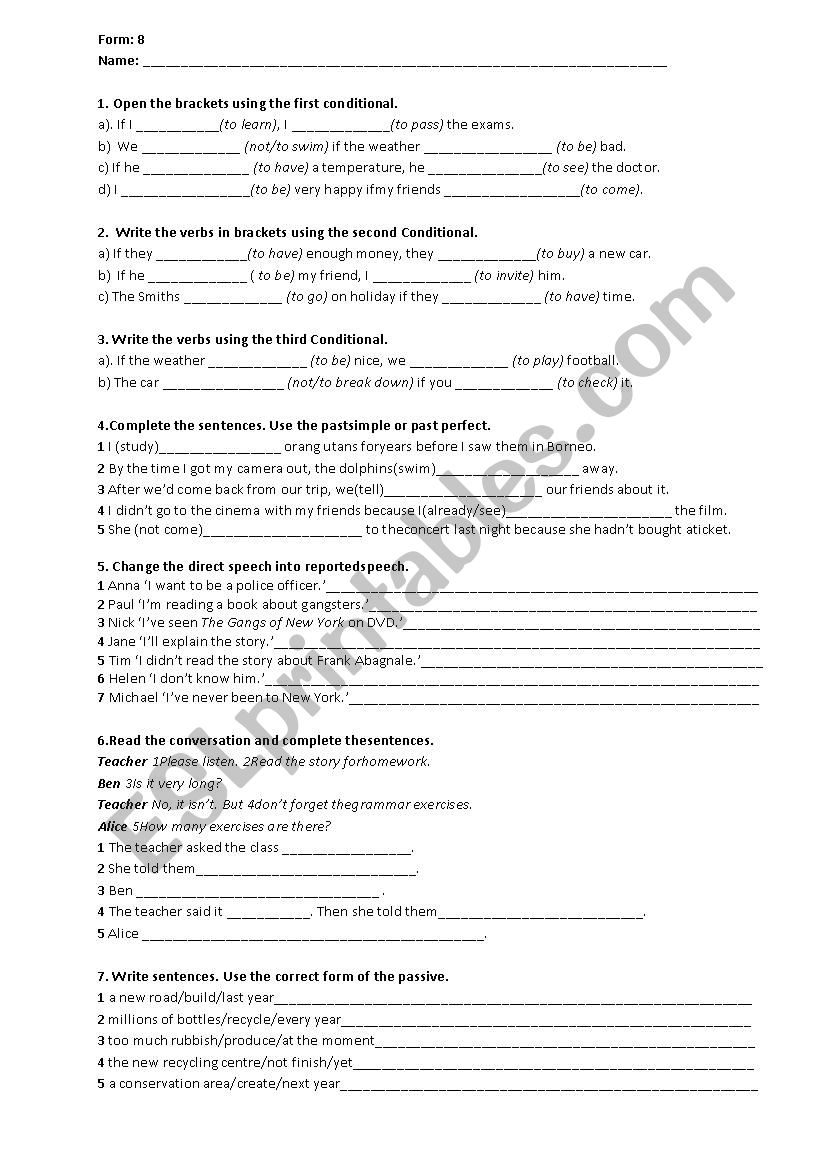 FINAL TEST FOR THE 8th GRADE PUPILS / SOLUTIONS PRE - INTERMEDIATE/