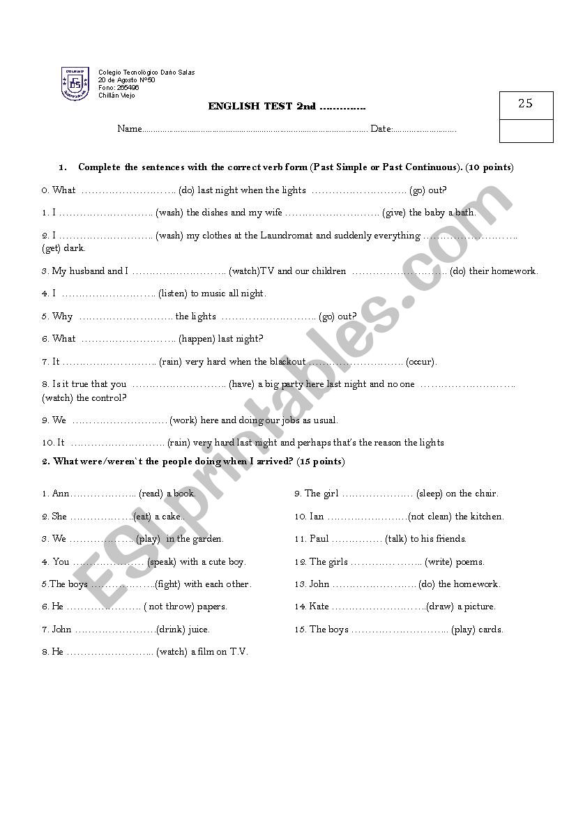 Present and past continuous test