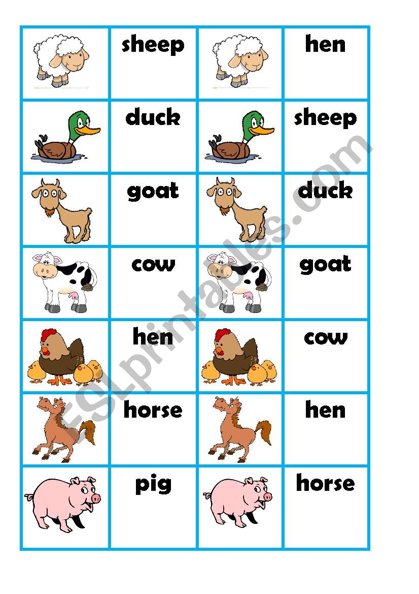 Farm Animals Domino worksheet