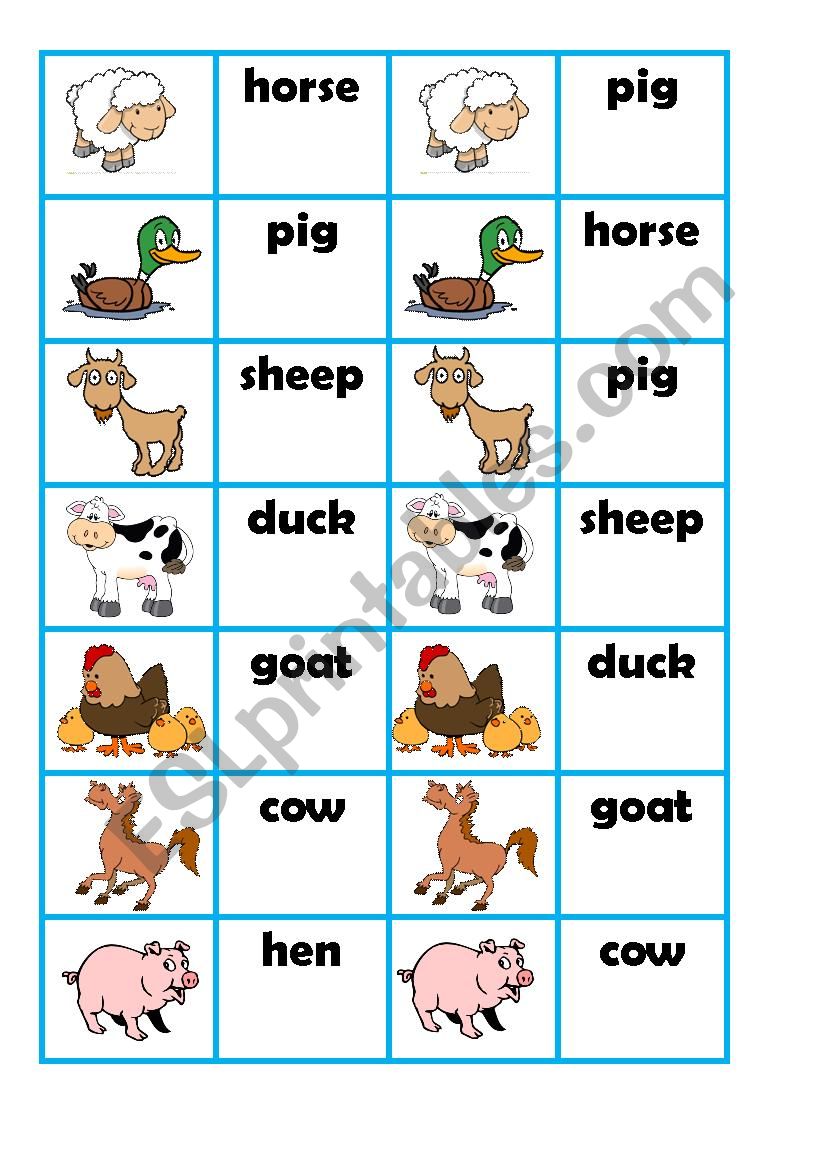 Farm Animals Domino - ESL worksheet by Maria Augusta Farm Animals Domino - ESL worksheet by Maria Augusta