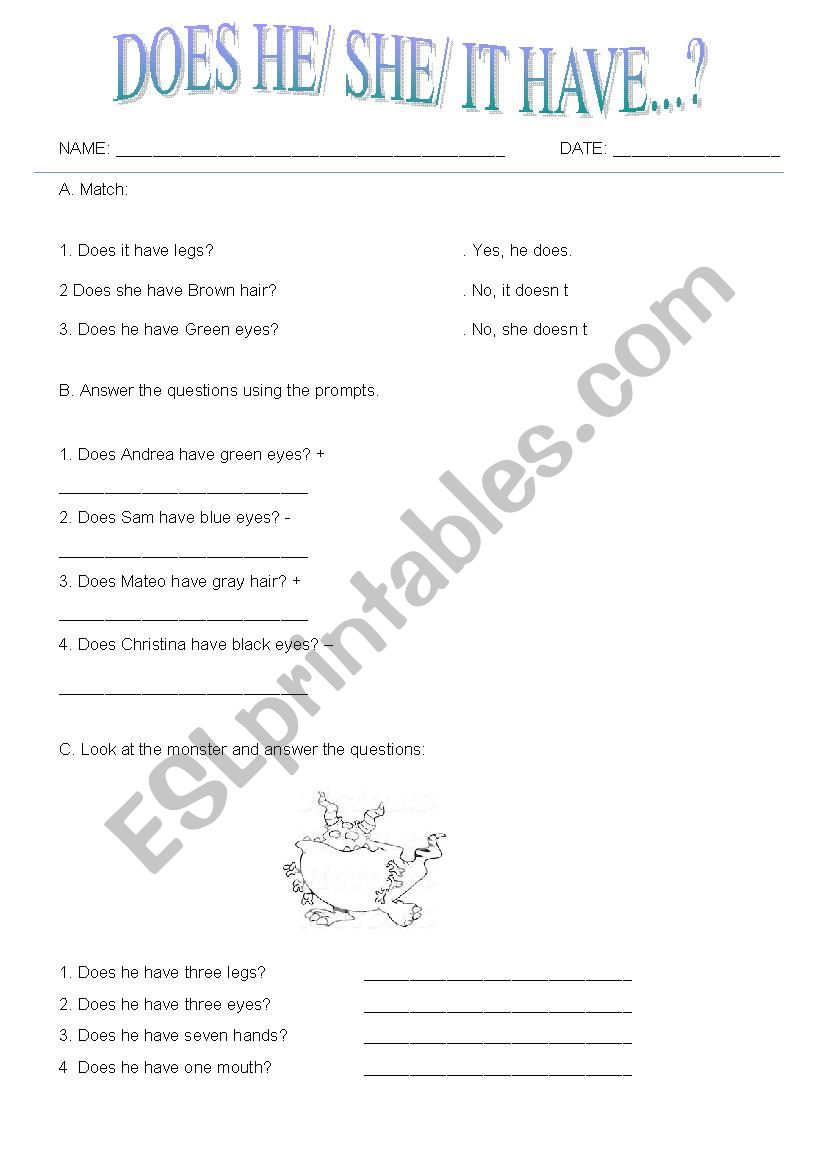 DOES HE / SHE / IT HAVE...? worksheet