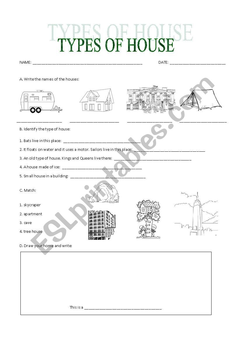 TYPES OF HOUSE worksheet