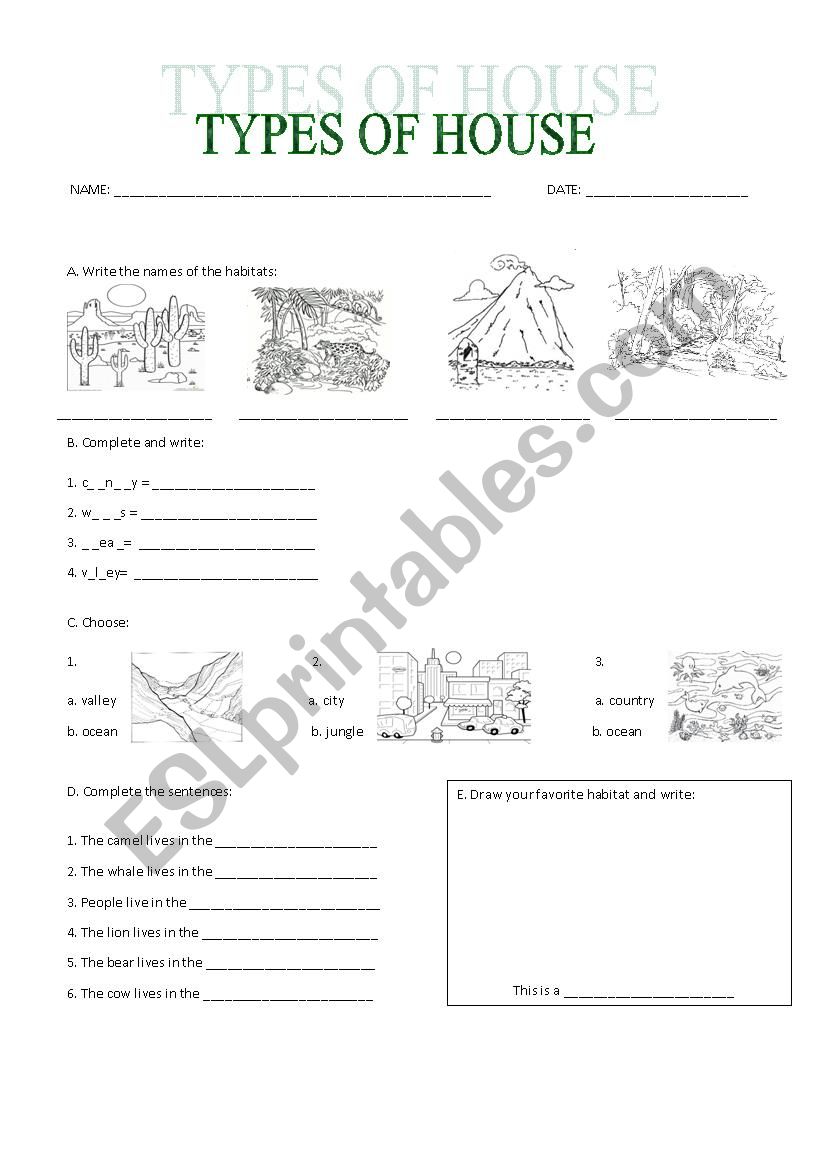 TYPES OF HABITATS worksheet