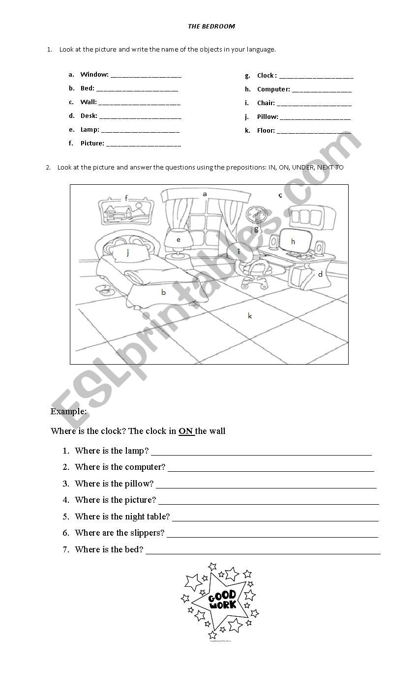 the bedroom worksheet