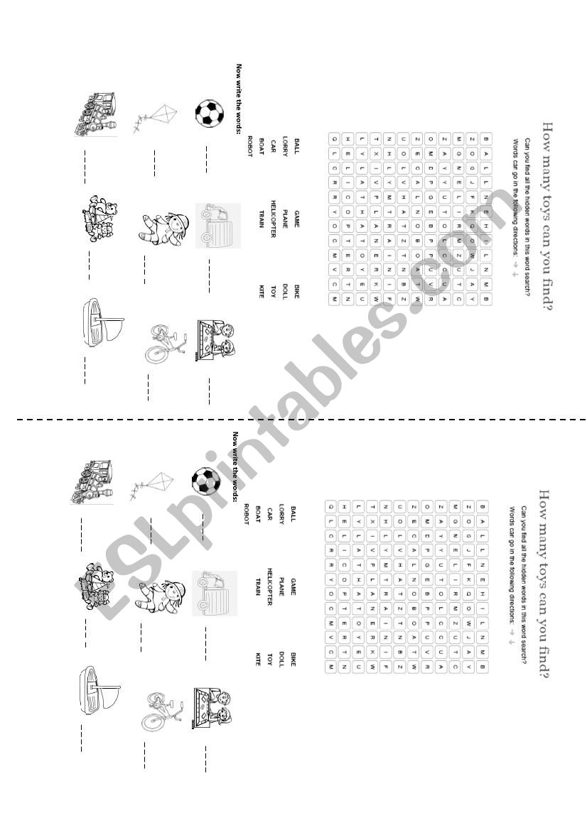 Toys Word Search worksheet