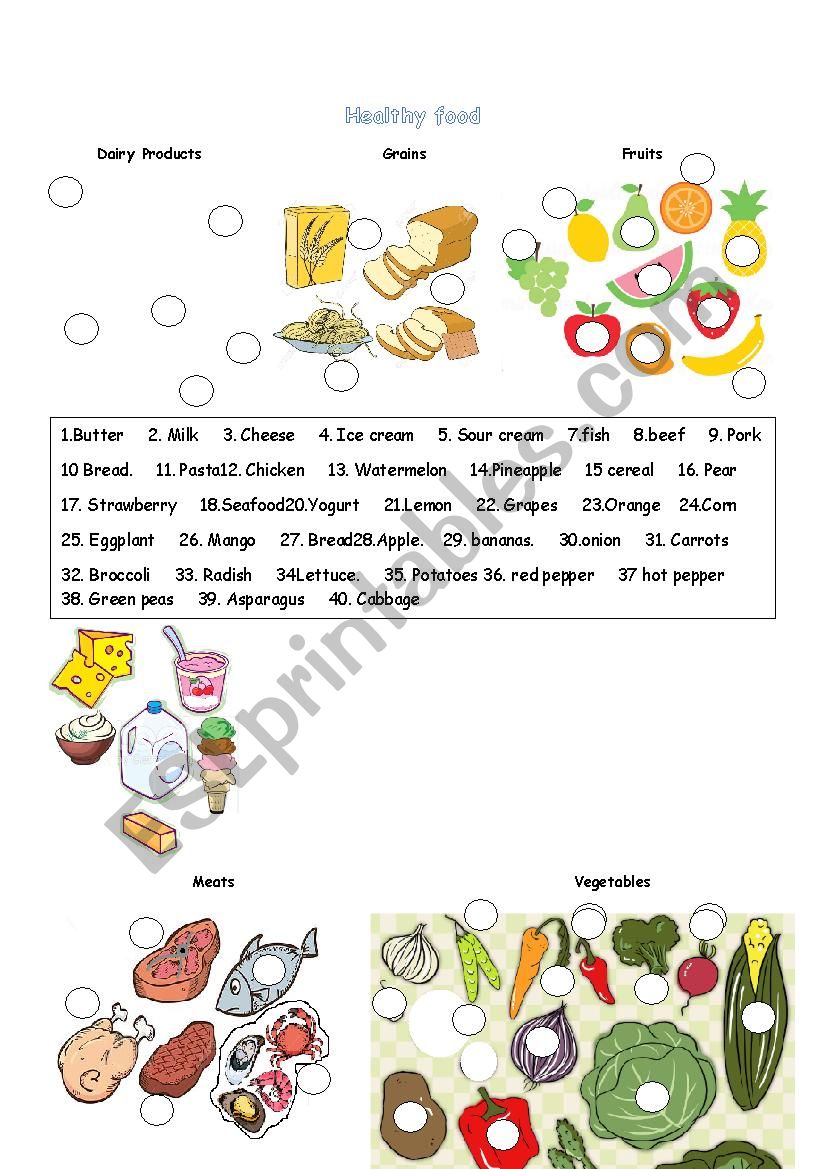 Healthy food - ESL worksheet by kemhuete