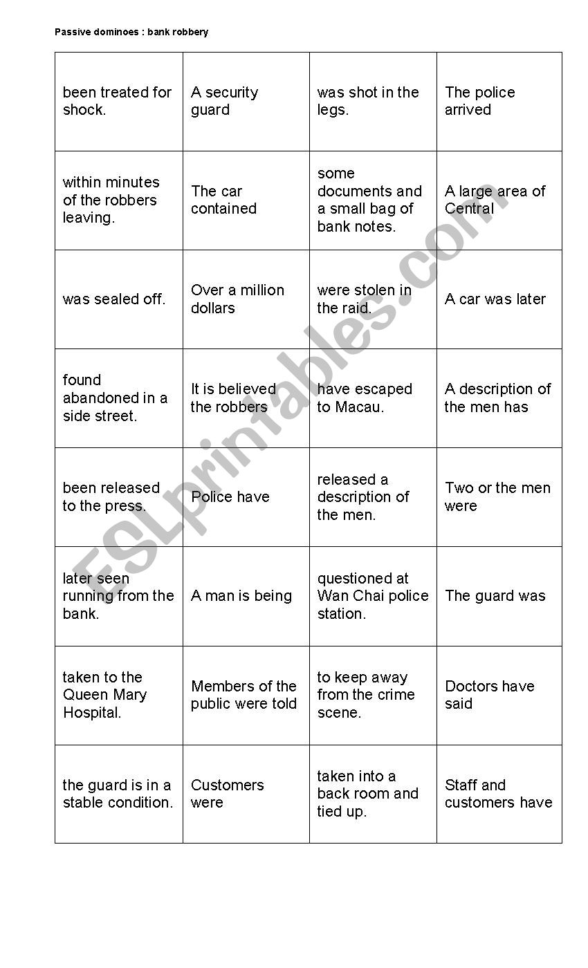 passive voice domino worksheet