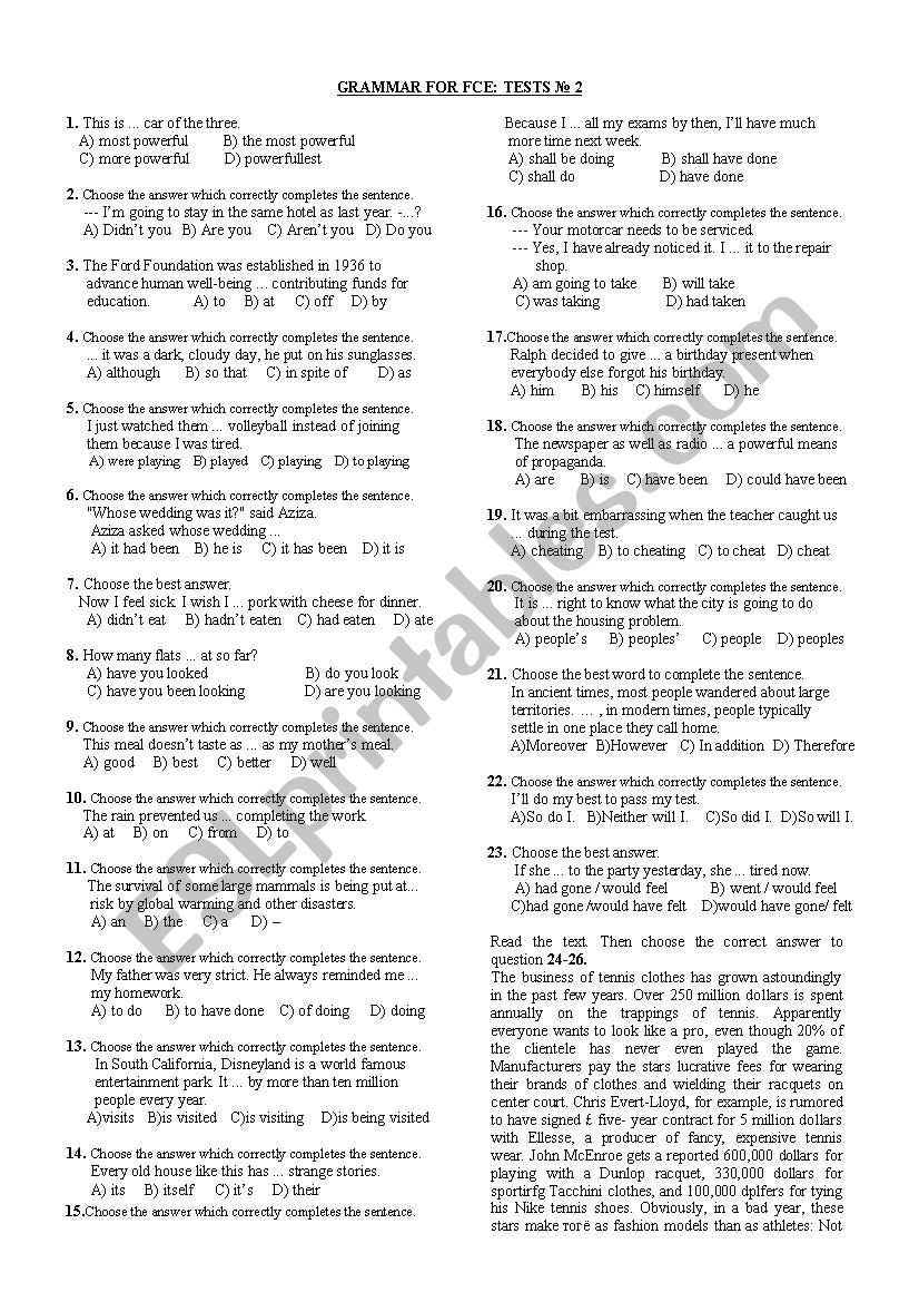 Multiple-choice tests for FCE GRAMMAR - 2