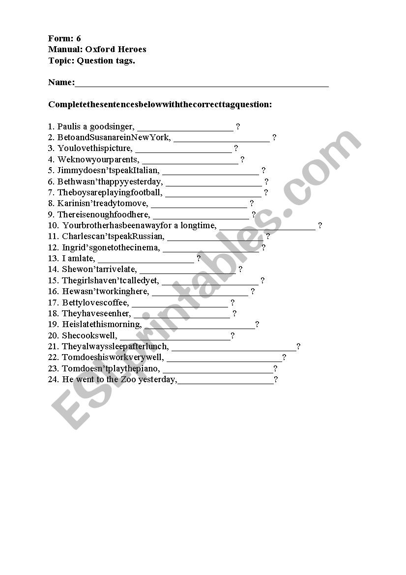 Question tags. worksheet