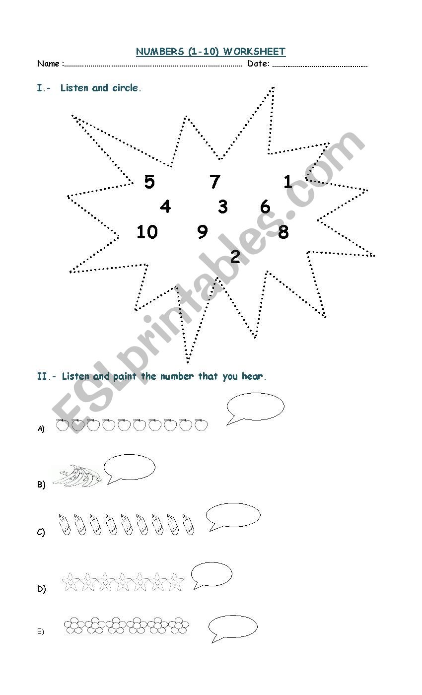 numbers worksheet worksheet