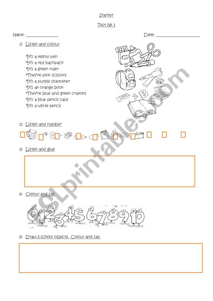 School objects and numbers! worksheet