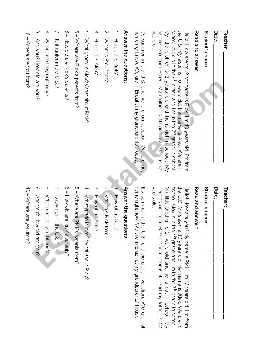 Reading and Comprehension - Wh question with BE