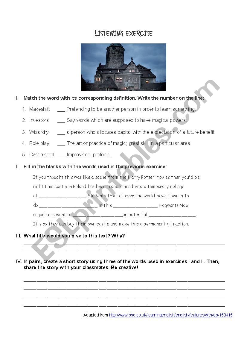 Hogwarts (Listening exercise) worksheet