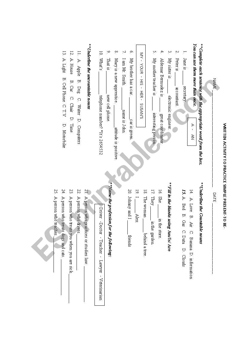 Practice Simple Present Tense - BE-
