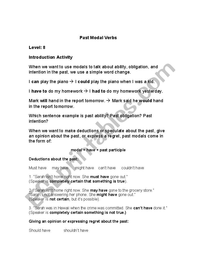 modal verbs group work worksheet