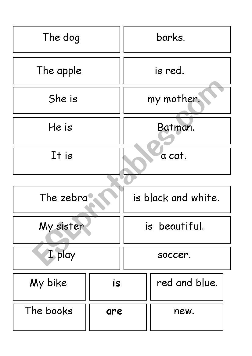 Sentence domino worksheet