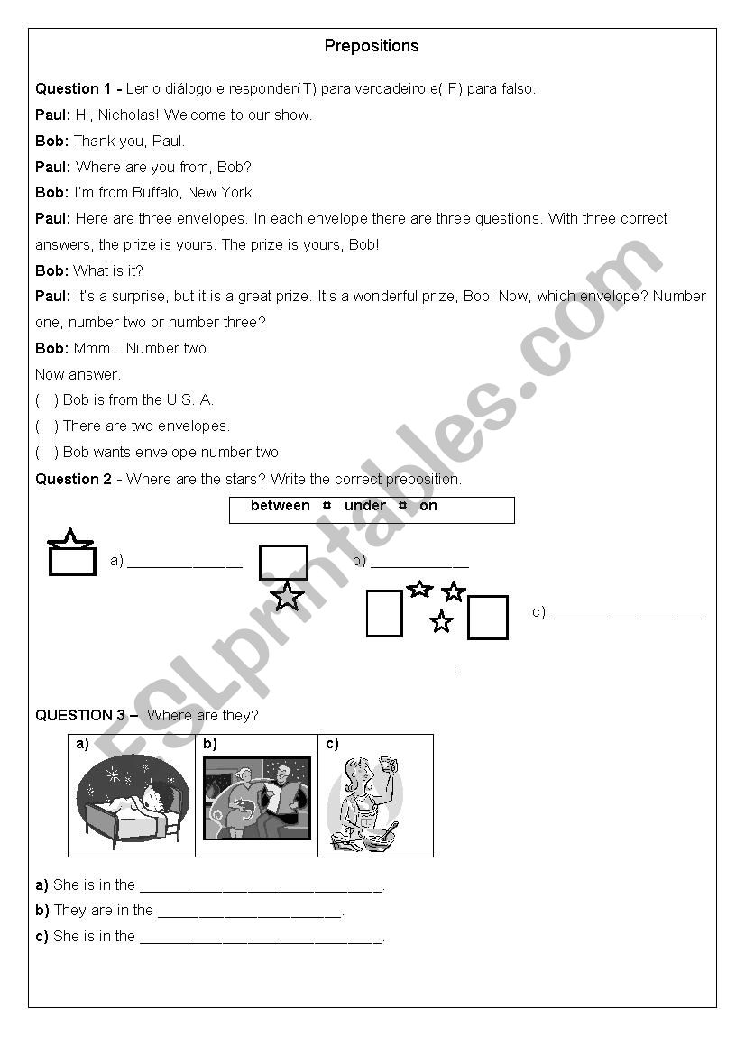 preposition worksheet