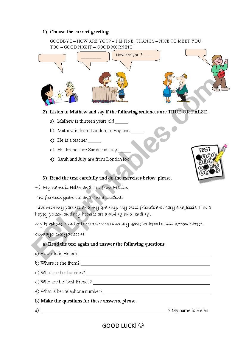 Exam practise beginners worksheet