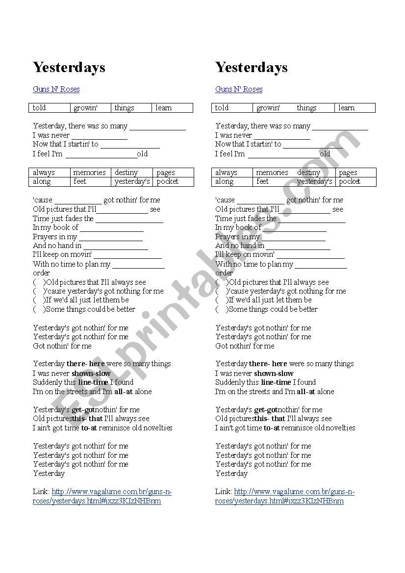 Song : Yesterdays -Guns Â´N Roses