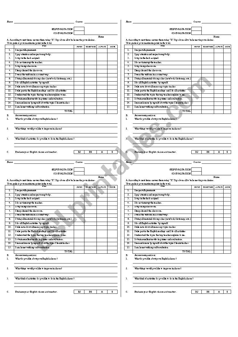 SELFEVALUATION worksheet