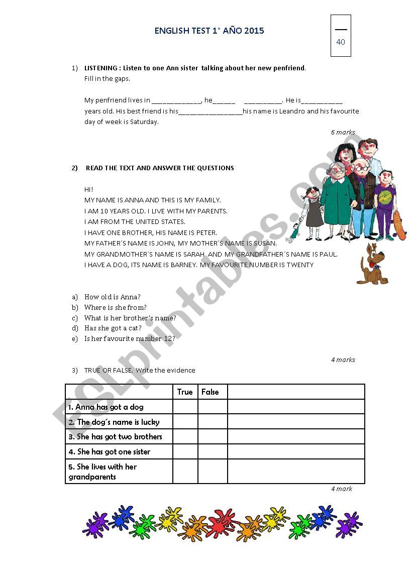 english test worksheet