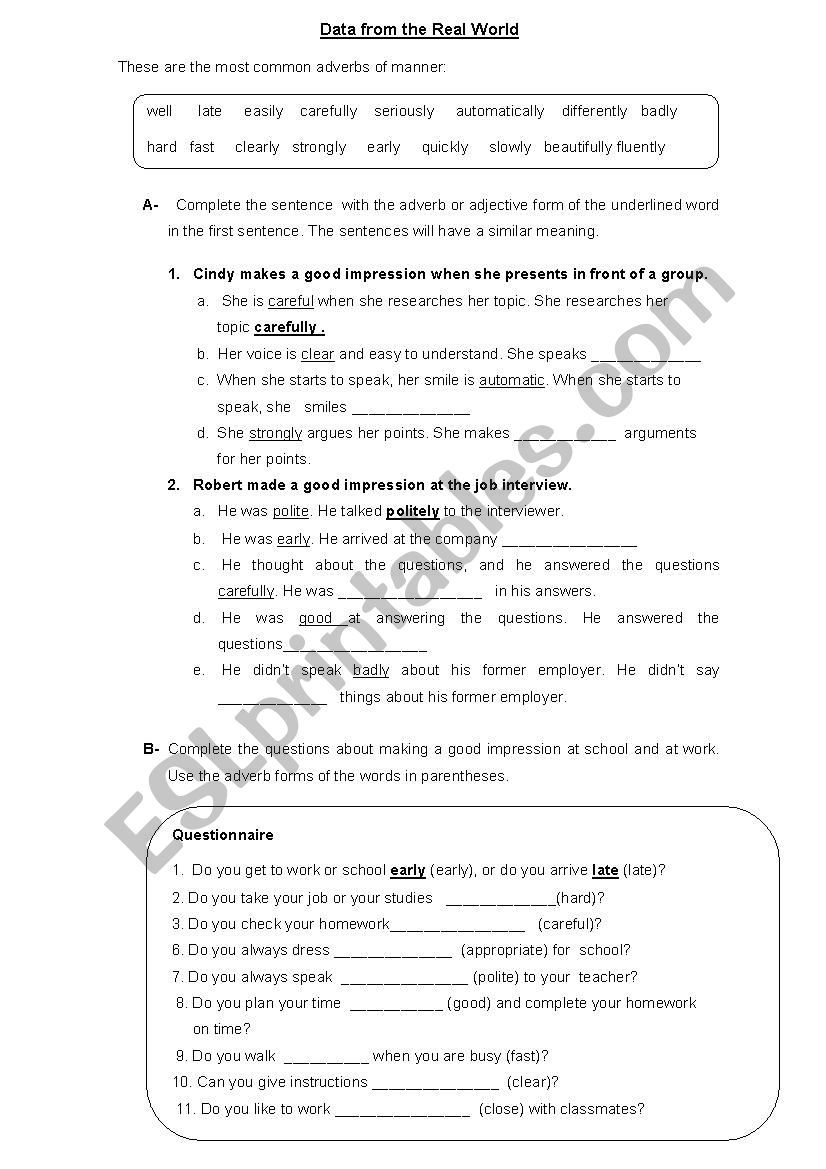 Adverbs worksheet