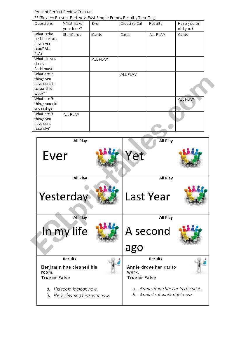 Present perfect activities worksheet