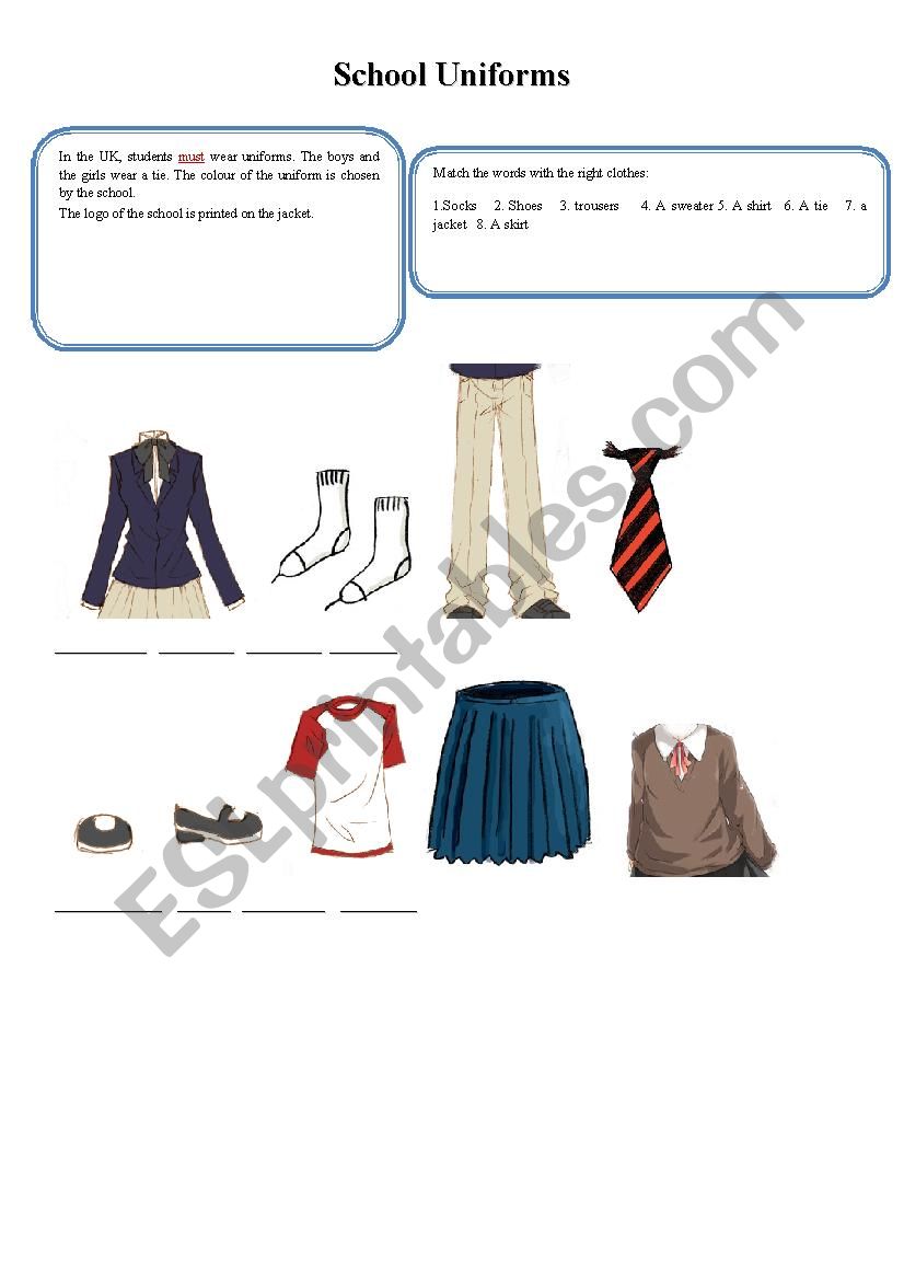 School uniforms worksheet