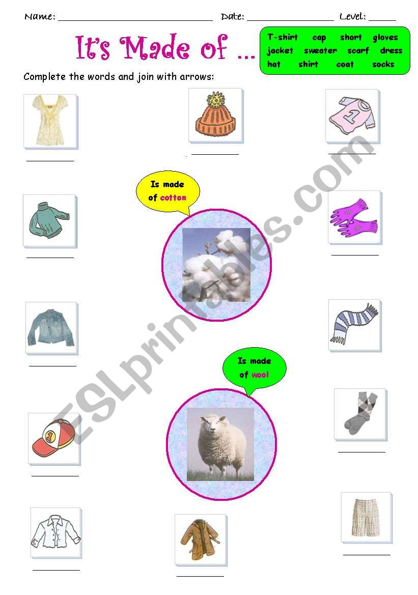 ItÂ´s made of ... worksheet