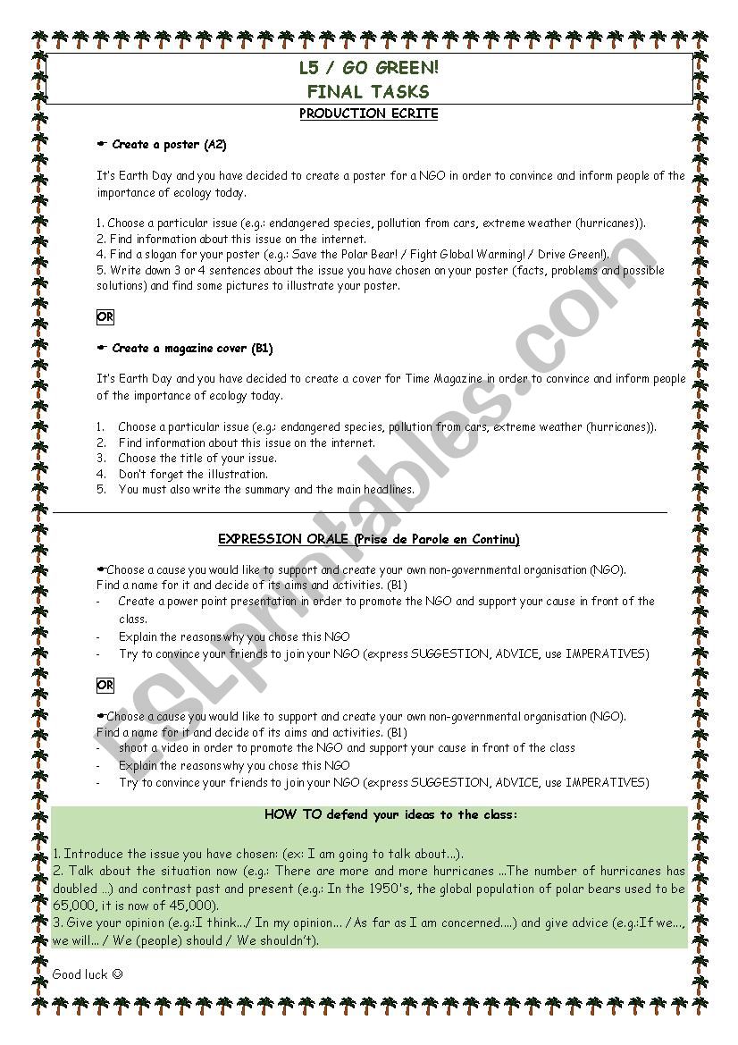 GO GREEN - Final Tasks worksheet