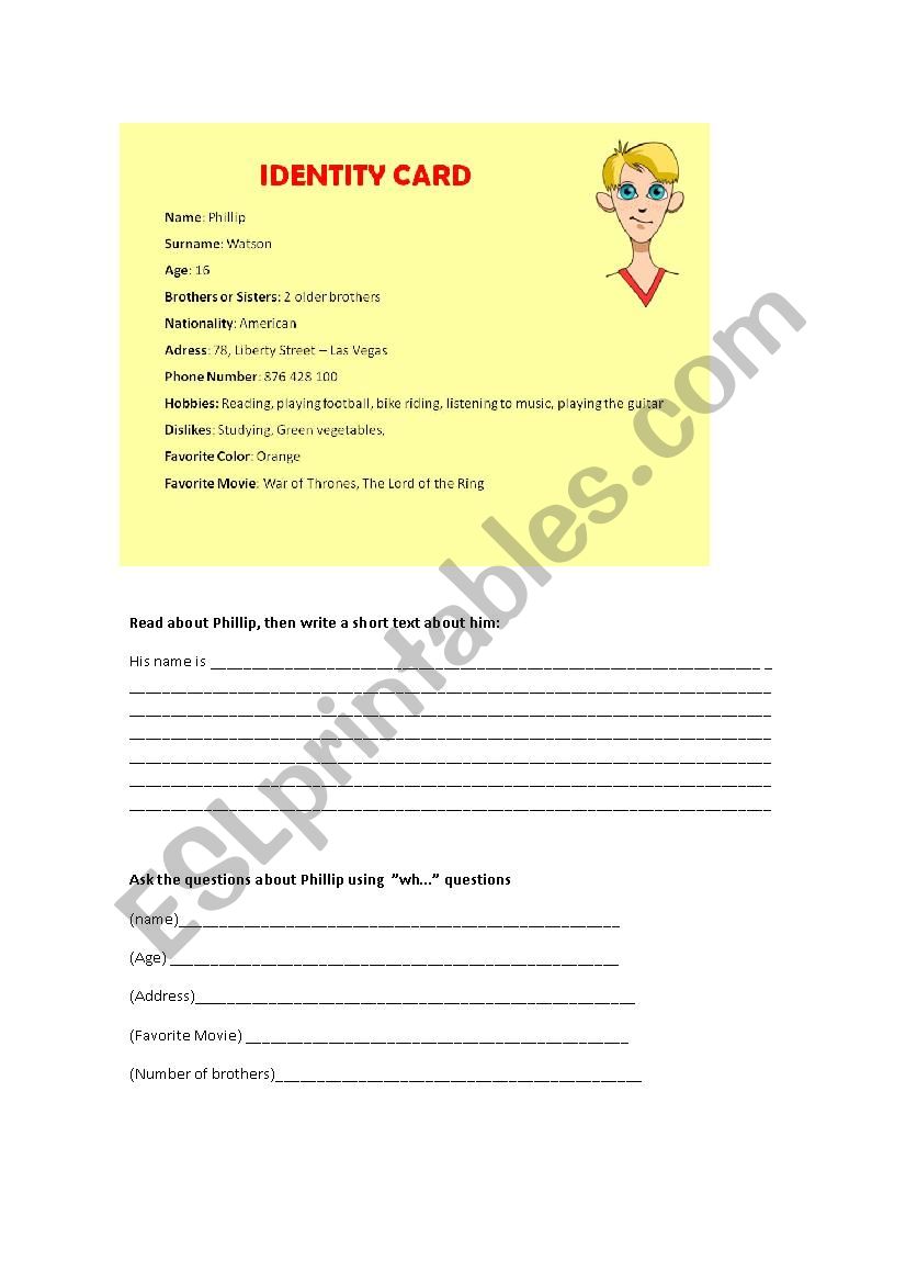 Identity Card worksheet