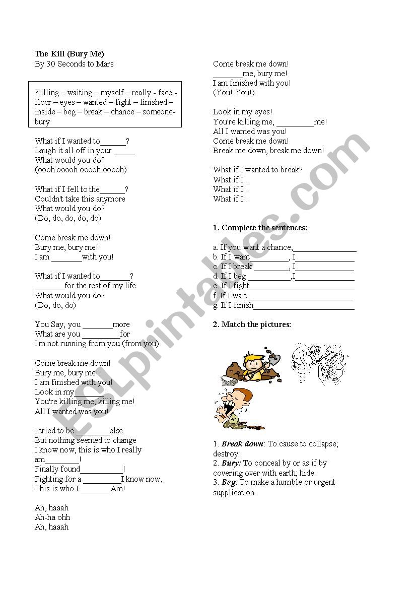 The Kill - 30 seconds to mars worksheet