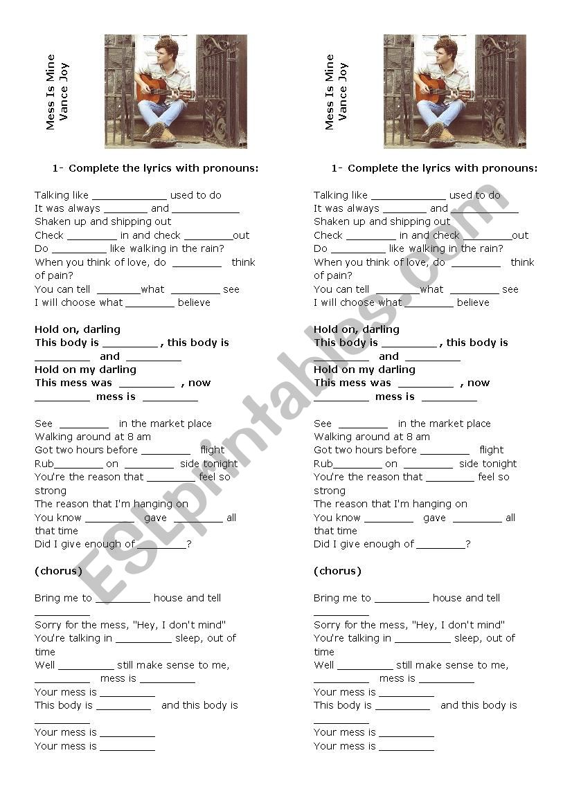 Mess is Mine - Vance Joy worksheet