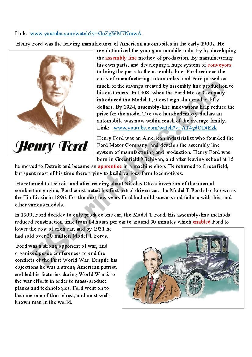 Henry Ford Biography worksheet