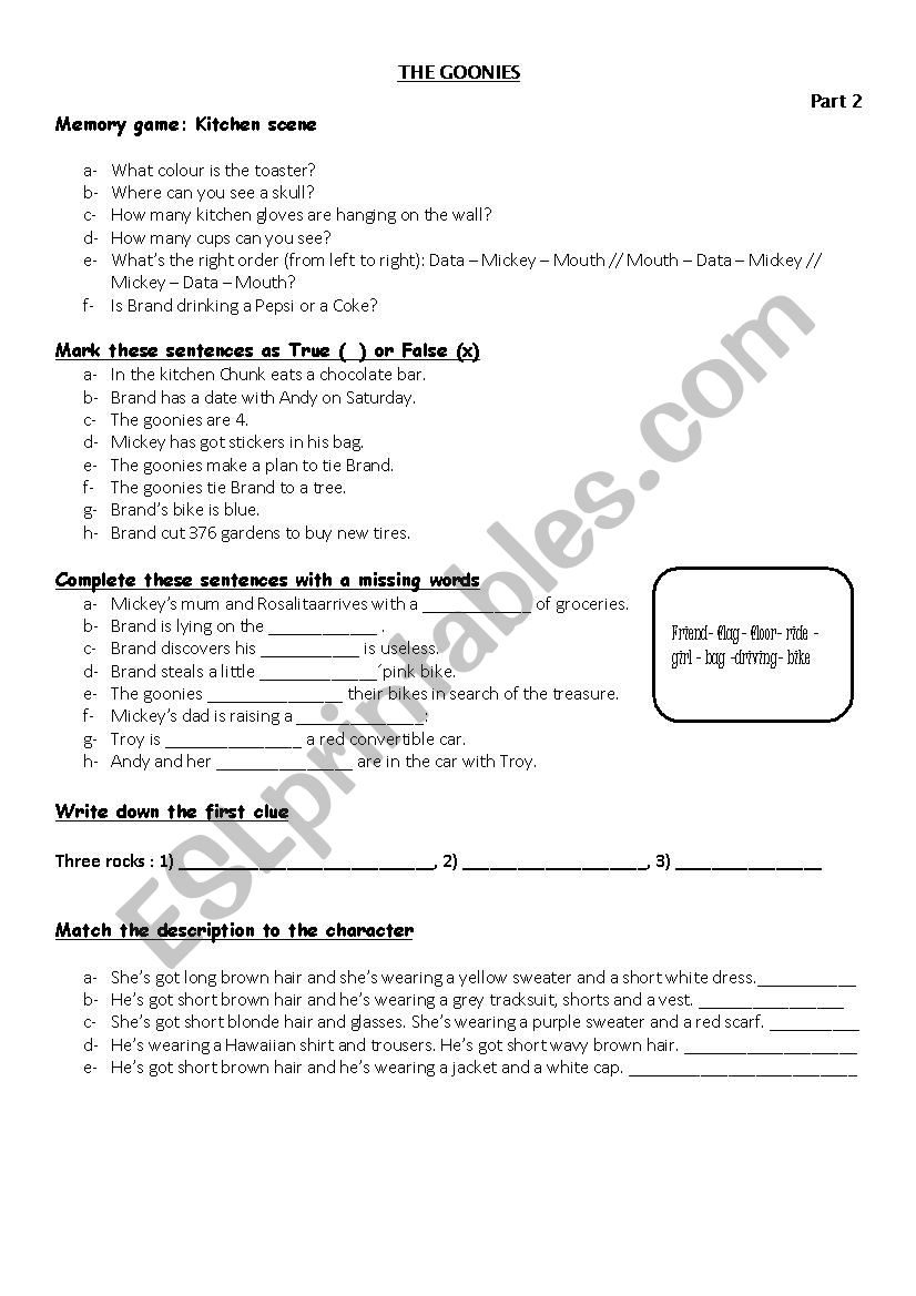 The Goonies part 2 worksheet