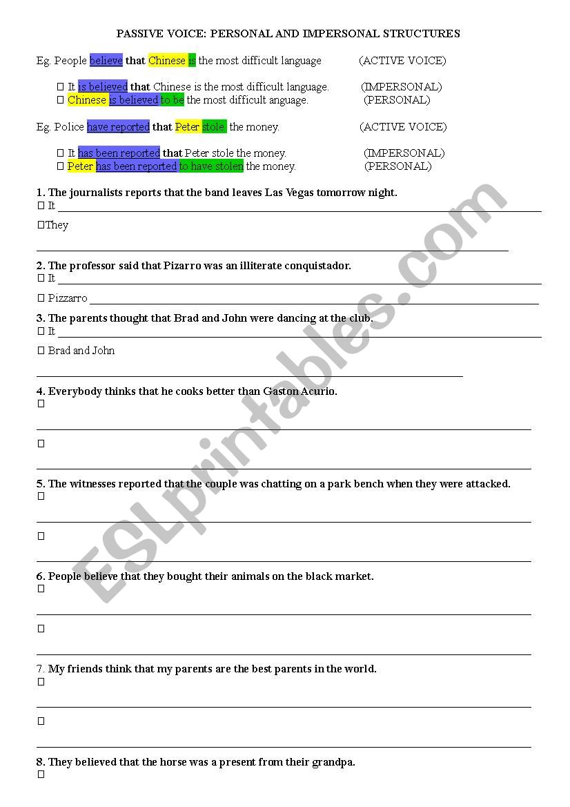 Advanced Passive Voice Structures (Personal and Impersonal)