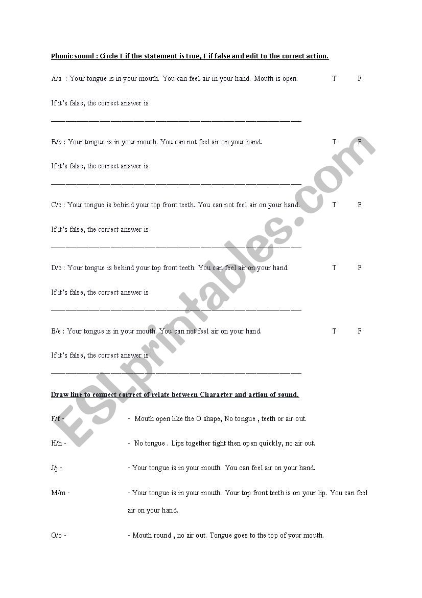 Phonic Sound Worksheet Grade 1 (A - O)