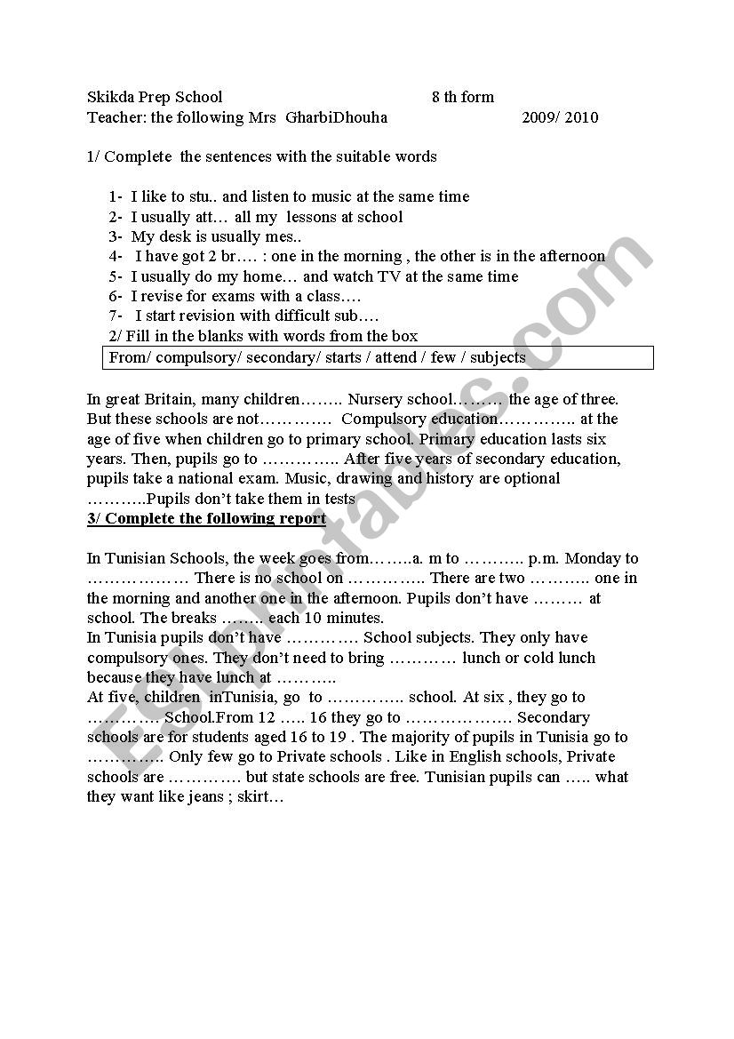  third hour activity  worksheet