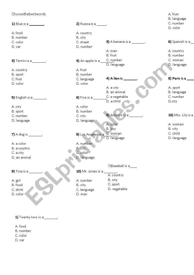 Vocabulary worksheet