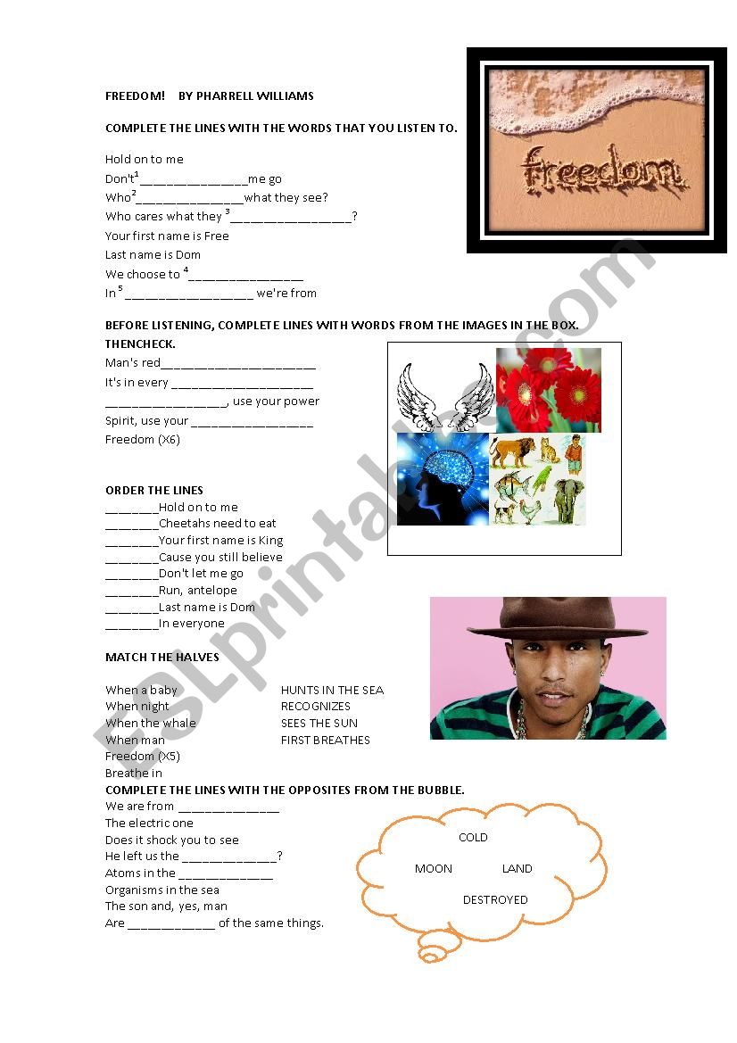 Freedom by Pharrell Williams worksheet