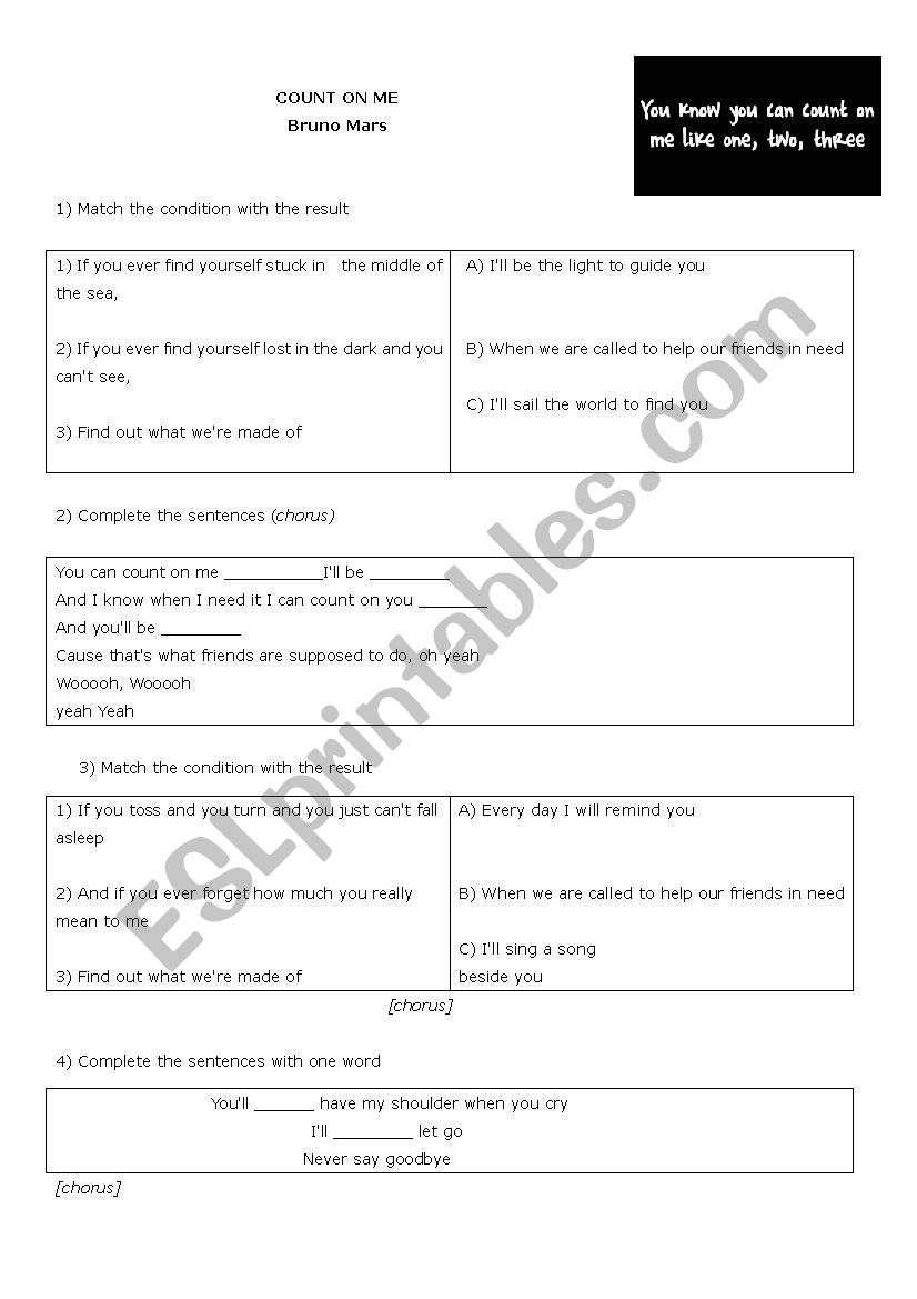 Song to practise conditionals worksheet