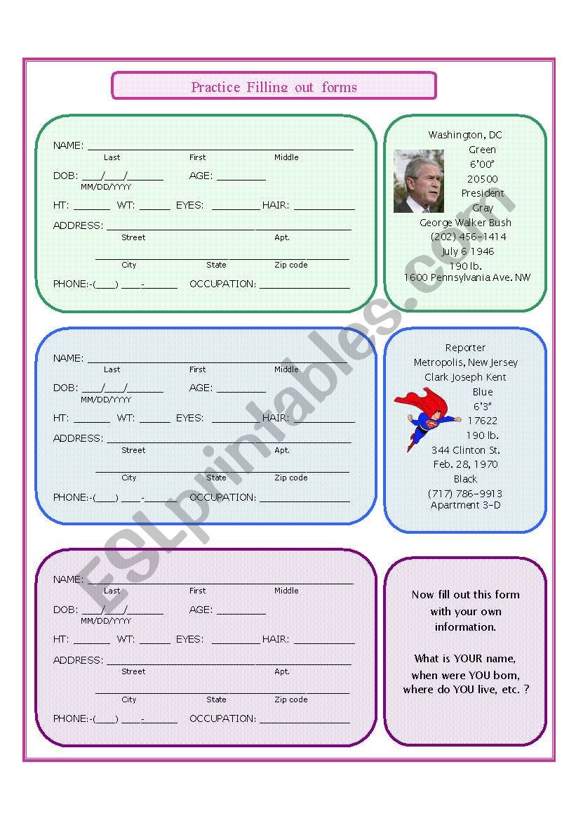 Filling Out Forms Practice worksheet