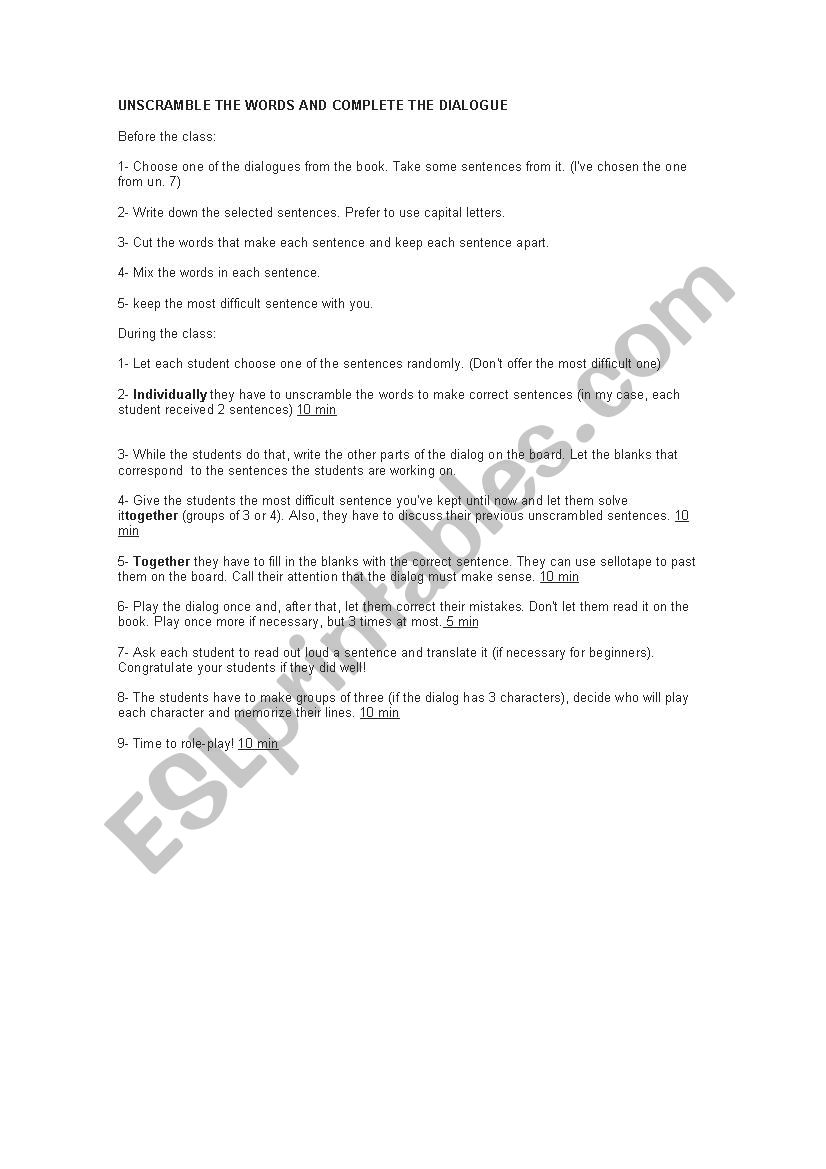Dialog worksheet